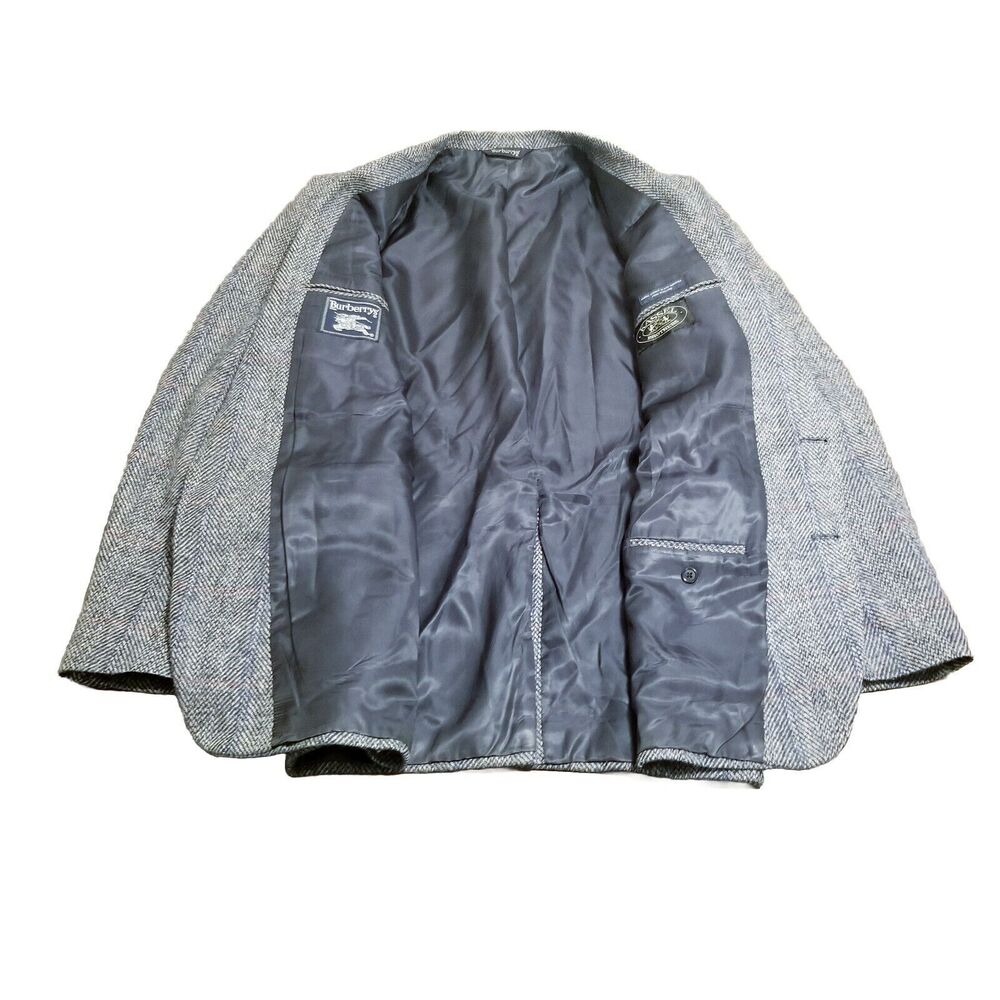 Burberrys Blazer Men Size 42 Gray Tweed Herringbone Wool Sport Coat Made in USA - Picture 2 of 8